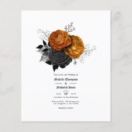 Flyer Boda gótico floral negro y Naranja