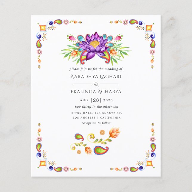 Flyer Boda India Floral Paisley de Moda (Frente)