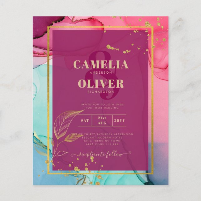 Flyer Boda Intensa PINK Turquesa ORO Tinta de Alcohol (Frente)