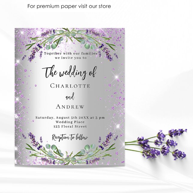 Flyer Boda lavender plata invitación a presupuesto flora (Subido por el creador)