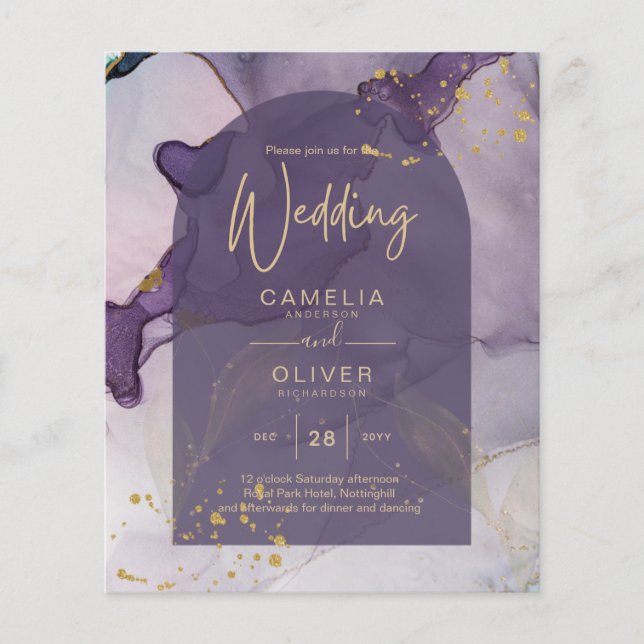 Flyer Boda LeahG Ink Ombre Purple Lavender Gold (Frente)
