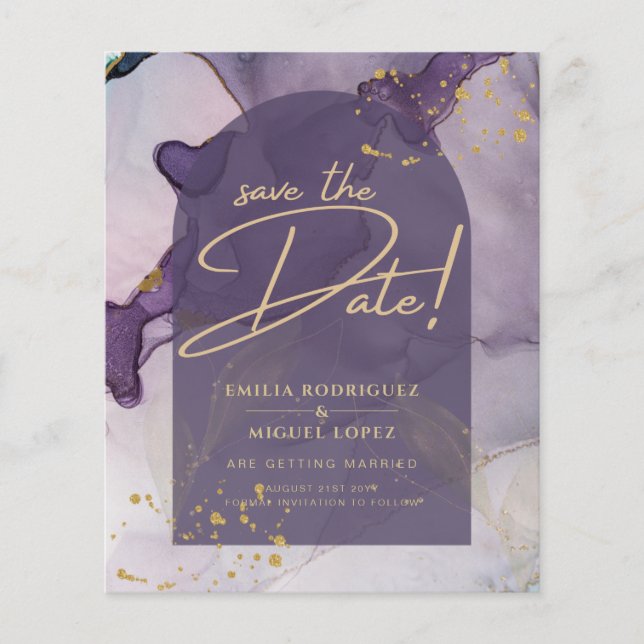Flyer Boda LeahG Ink Ombre Purple Lavender Gold (Frente)