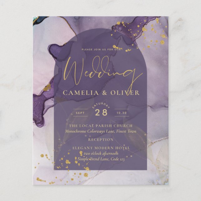 Flyer Boda LeahG Ink Ombre Purple Lavender Gold (Frente)