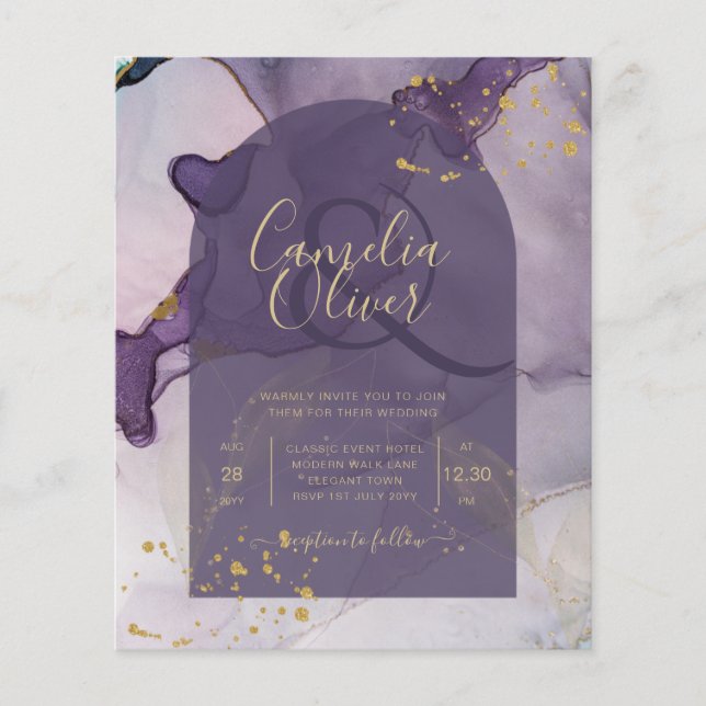Flyer Boda LeahG Ink Ombre Purple Lavender Gold (Frente)