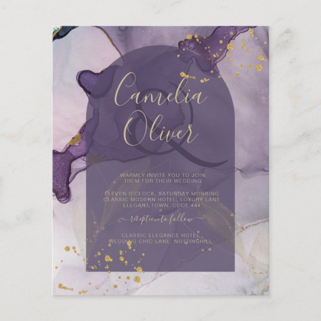 Flyer Boda LeahG Ink Ombre Purple Lavender Gold (Frente)