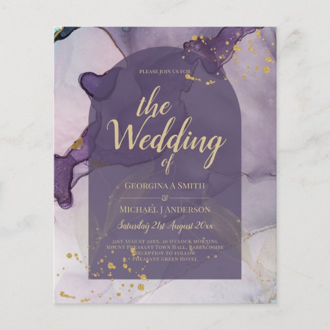 Flyer Boda LeahG Ink Ombre Purple Lavender Gold (Frente)