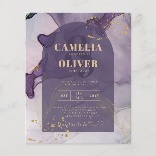 Flyer Boda LeahG Ink Ombre Purple Lavender Gold (Frente)