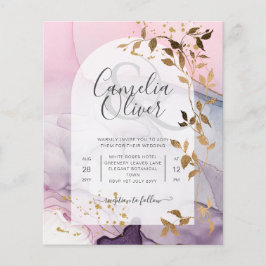 Flyer Boda LeahG Ink Ombre Púrpura Rosa Oro