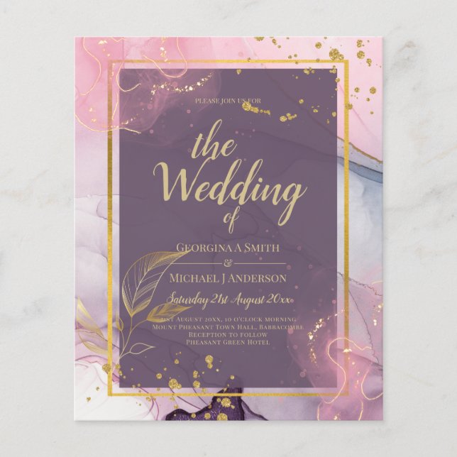 Flyer Boda LeahG® Lavender INK Mauve Purple Gold (Frente)