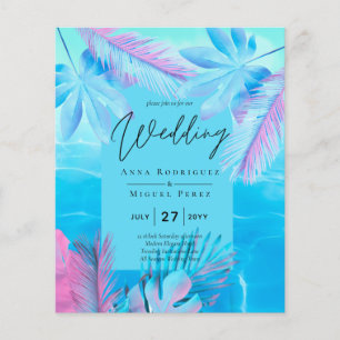 Flyer Boda Moderna Tropical de Verano Aqua Azul Rosa