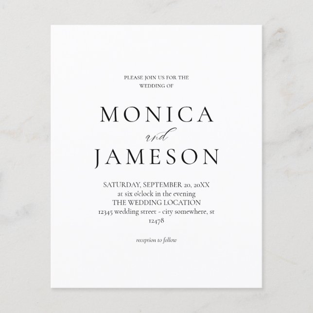 Flyer Boda moderno blanco y negro de presupuesto 2V (Frente)