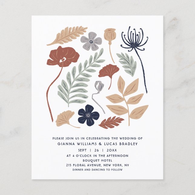 Flyer Boda moderno de flores de secuoya azul simple de p (Frente)