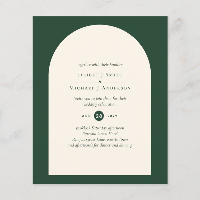 Flyer Boda moderno de tipografía verde esmeralda (Frente)