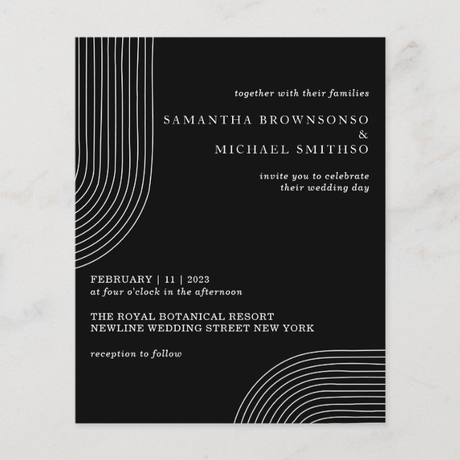 Flyer Boda moderno geométrico del arte de la línea blanc (Frente)