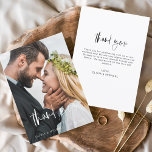 Flyer Boda Moderno Minimalista Tarjetas de agradecimient<br><div class="desc">Boda de presupuesto Escrito a mano Gracias Tarjetas que tienen una foto en la parte delantera y trasera. Las tarjetas de agradecimiento contienen una moderna tipografía de escritura cursiva con letras blancas y negras que son elegantes, simples y modernas para usar después de la minimalista celebración del día de la...</div>