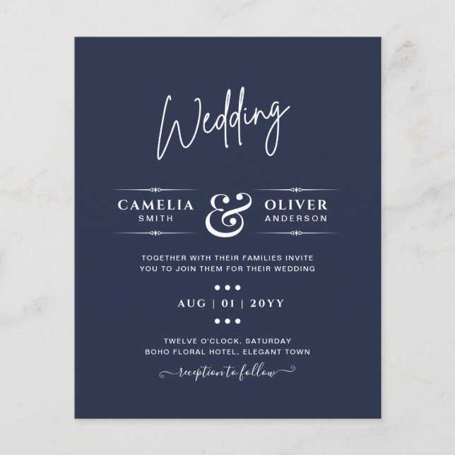 Flyer BODA monocromo azul de la Marina de Presupuestos (Frente)