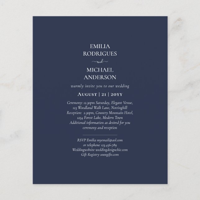 Flyer BODA monocromo azul de la Marina de Presupuestos (Frente)