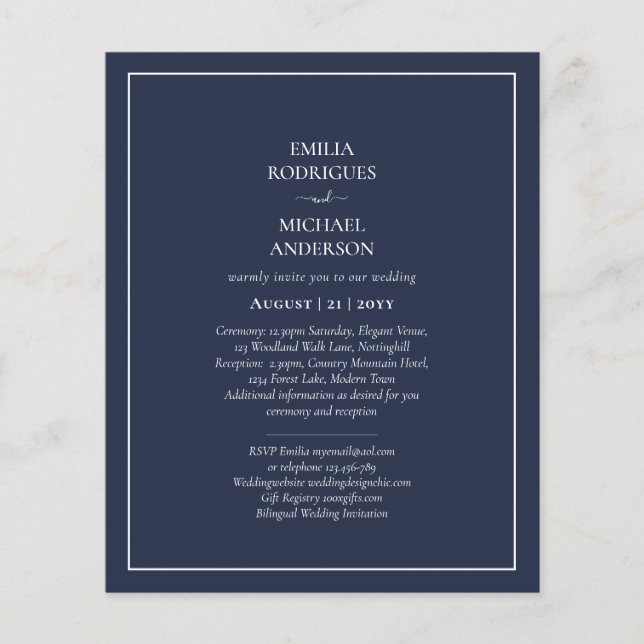Flyer BODA monocromo azul de la Marina de Presupuestos (Frente)