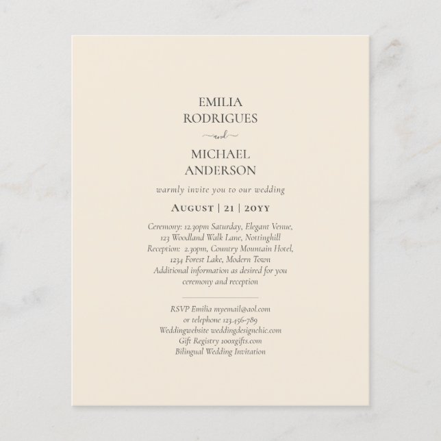 Flyer BODA monocromo BEIGE ligero del PRESUPUESTO (Frente)