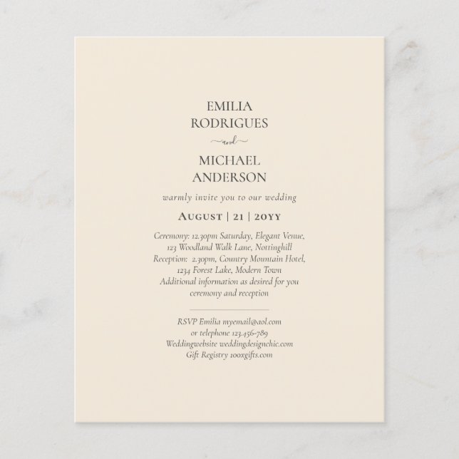 Flyer BODA monocromo BEIGE ligero del PRESUPUESTO (Frente)