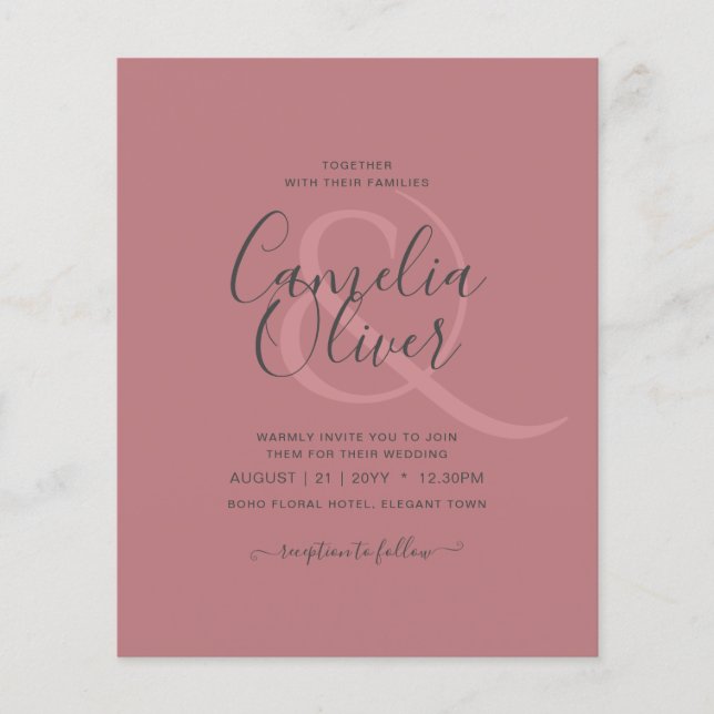 Flyer Boda monocromo Rosa polvoriento (Frente)