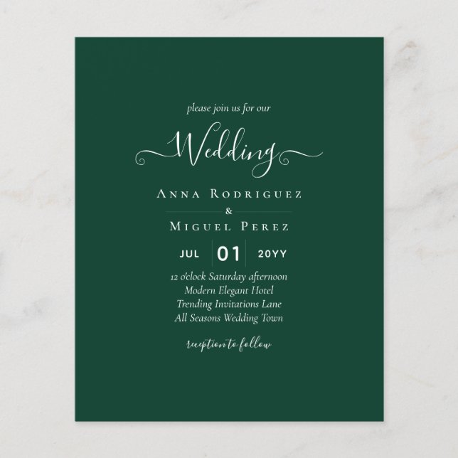 Flyer BODA Monocromo Verde Esmeralda Presupuestario (Frente)