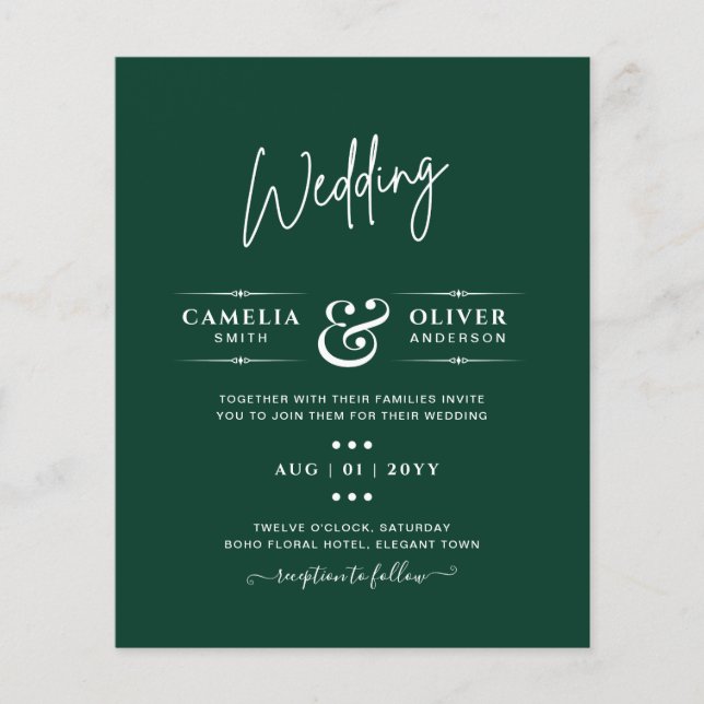 Flyer BODA Monocromo Verde Esmeralda Presupuestario (Frente)