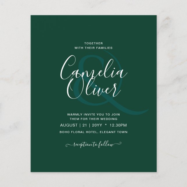 Flyer BODA Monocromo Verde Esmeralda Presupuestario (Frente)