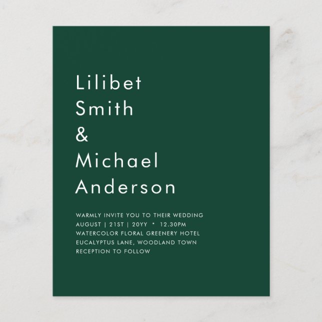 Flyer BODA Monocromo Verde Esmeralda Presupuestario (Frente)