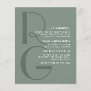 Flyer Boda monograma de tipografía verde salada minimali