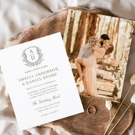 Flyer Boda Monograma del Escudo floral verde sabio del p