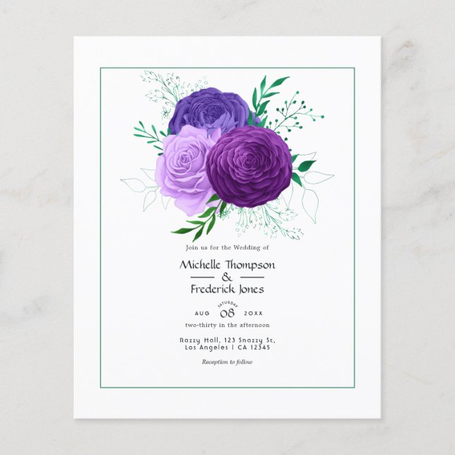 Flyer Boda morado floral (Frente)