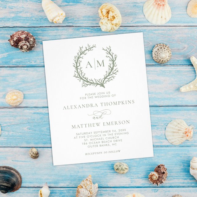Flyer Boda Náutico Presupuestario Coral Reef Sage Green (Subido por el creador)