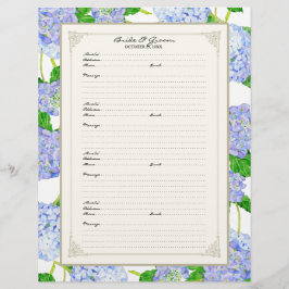 Flyer Boda Página Libro de Invitado Blue Hydrangea Lace