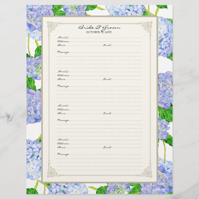 Flyer Boda Página Libro de Invitado Blue Hydrangea Lace  (Frente)