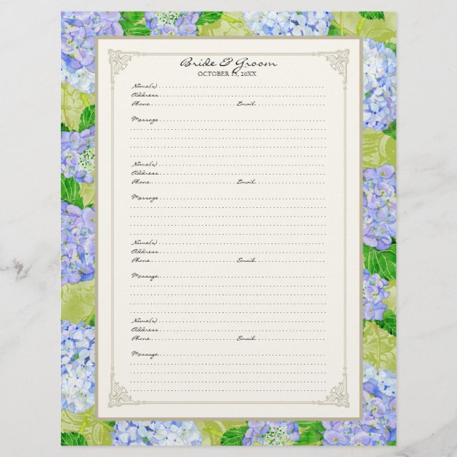 Flyer Boda Página Libro de Invitado Blue Hydrangea Lace  (Frente)