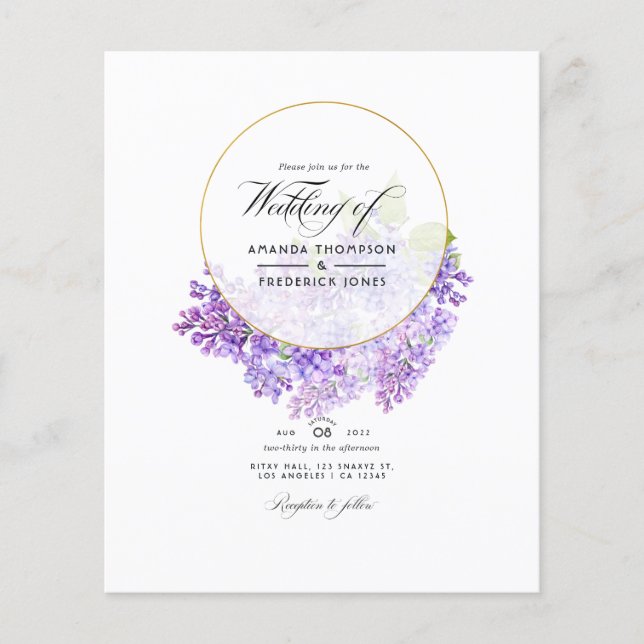 Flyer Boda Pastel Violeta y Dorado Geométrico Herbarium (Frente)