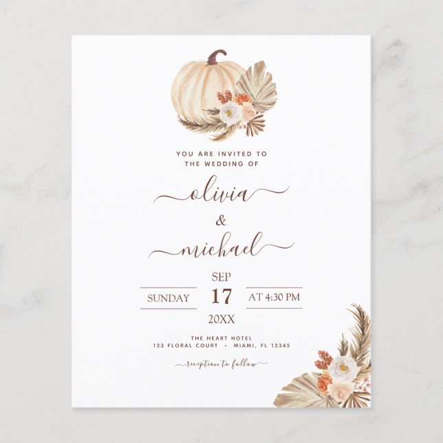Flyer Boda Presupuestario Pampas Calabaza Blanca Grass (Frente)