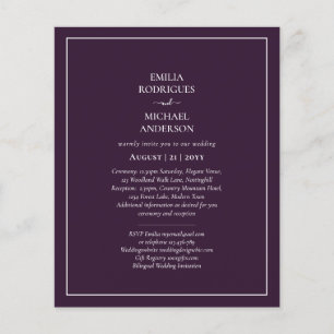 Flyer BODA PRESUPUESTARIO PLUM PURPLE Monocromo Simple