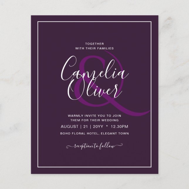 Flyer BODA PRESUPUESTARIO PLUM PURPLE Monocromo Simple (Frente)