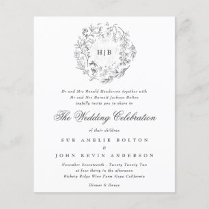 Flyer Boda Presupuesto Clásico Botánico Floral Monograma