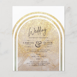 Flyer Boda Purpurina de Mármol de Oro con el presupuesto