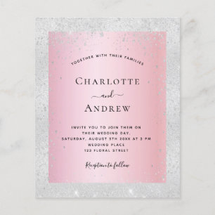 Flyer Boda purpurina rosado plateado