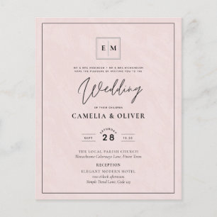 Flyer BODA rosa todo en 1 monogramo de menor PRESUPUESTO