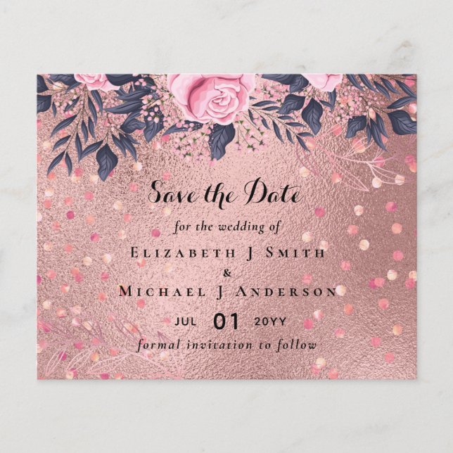 Flyer Boda ROSEGOLD de menor presupuesto, marina rosada  (Frente)