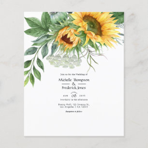 Flyer Boda rústica bohemio de girasoles en acuarela