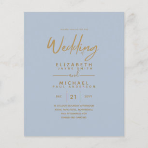 Flyer Boda simple de oro azul con menor presupuesto