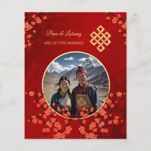 Flyer BODA tibetano con flores de cerezo en el presupues