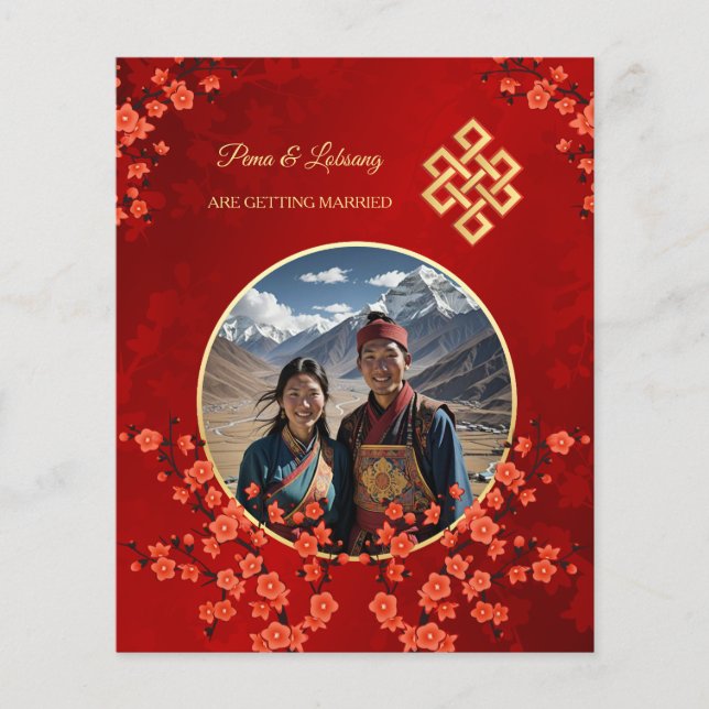 Flyer BODA tibetano con flores de cerezo en el presupues (Frente)
