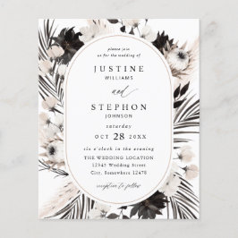 Flyer Boda Tropical Boho Blanco y Negro con Presupuesto 